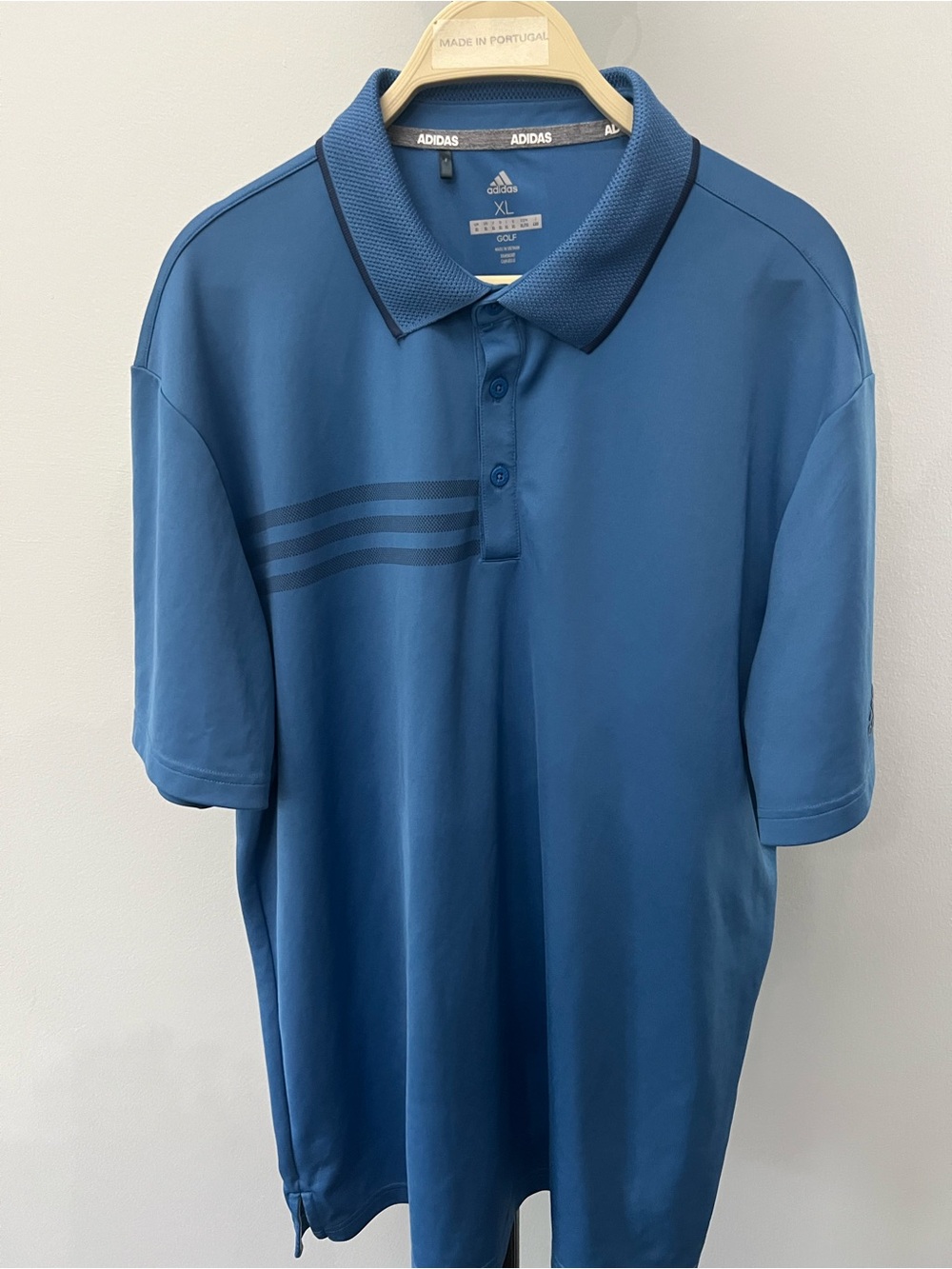 adidas Blue Performance Golf Polo with Subtle Stripe